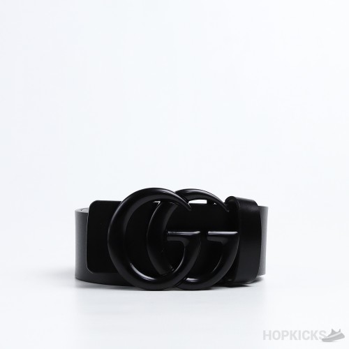 GG Black Logo Buckle Leather Black Belt  